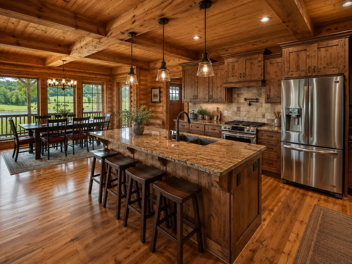 Cabin kitchen and dining area